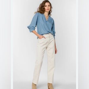 Long Sleeve V- Neck Blouse Beretta Top 100% Tencel by VELVET HEART Women’s Large